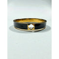 Kate Spade New York Black Enamel Spade Logo Gold Tone Hinged Bangle Bracelet