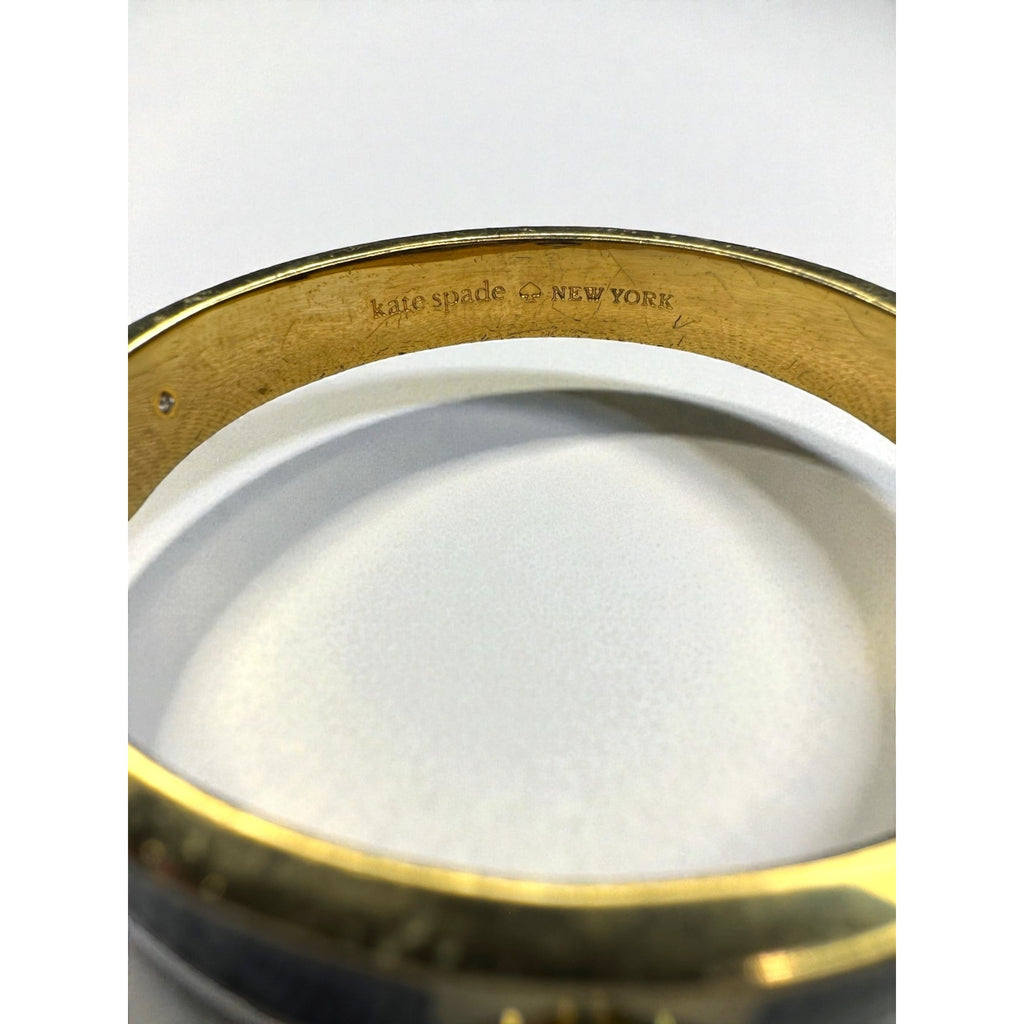 Kate Spade New York Black Enamel Spade Logo Gold Tone Hinged Bangle Bracelet