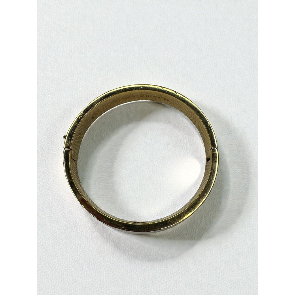 Kate Spade New York Black Enamel Spade Logo Gold Tone Hinged Bangle Bracelet