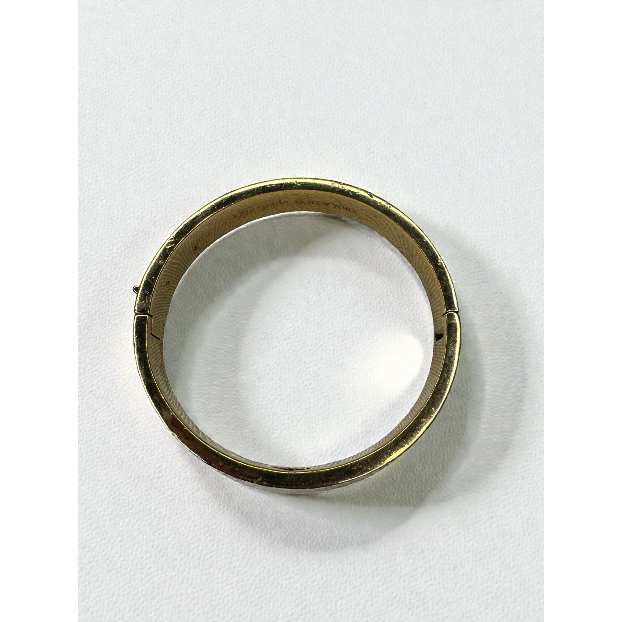 Kate Spade New York Black Enamel Spade Logo Gold Tone Hinged Bangle Bracelet