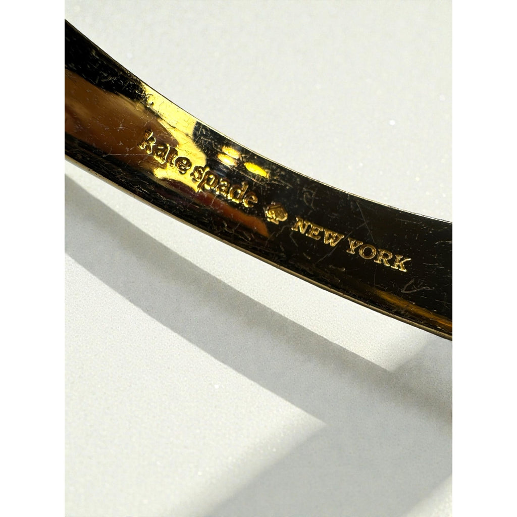 Kate Spade New York Black Enamel Spade Logo Gold Tone Hinged Bangle Bracelet