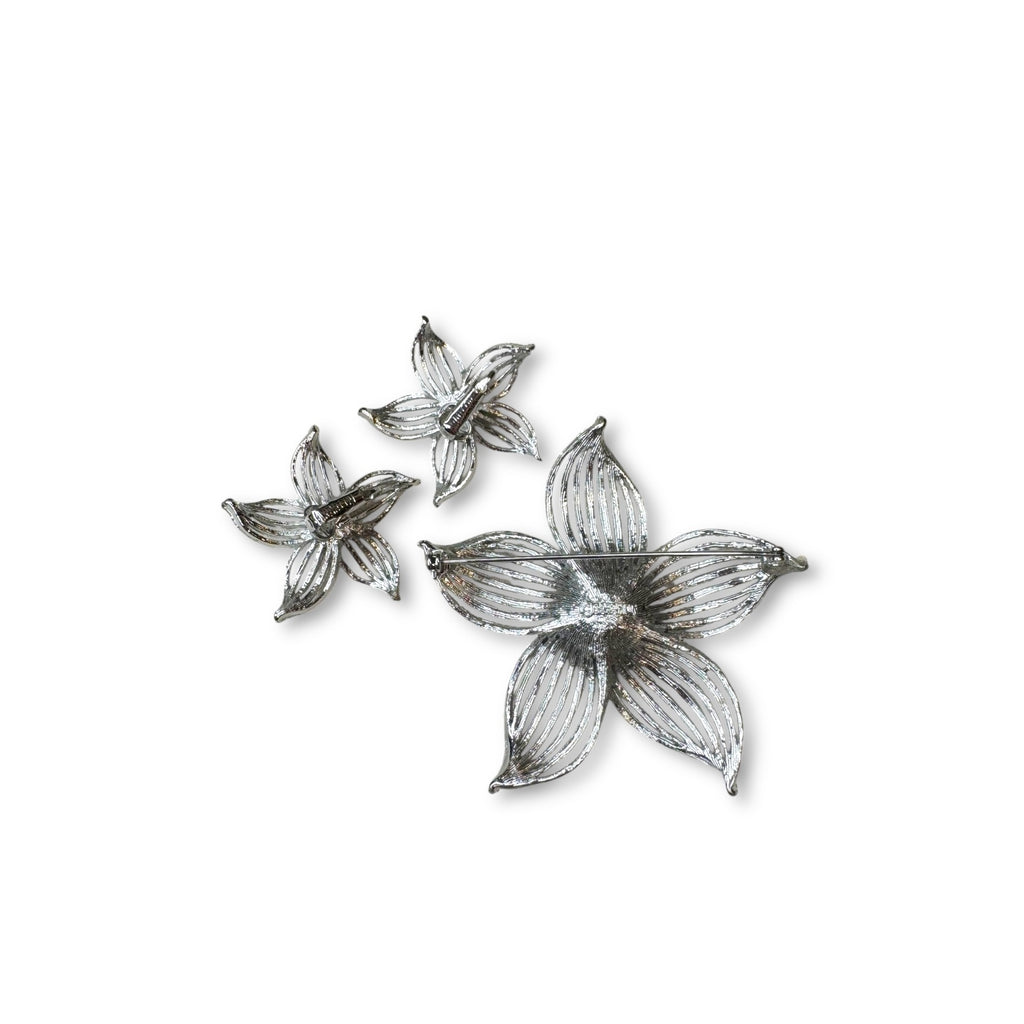 Sarah Coventry 1960s Moonflower Silvertone Brooch Earrings Set