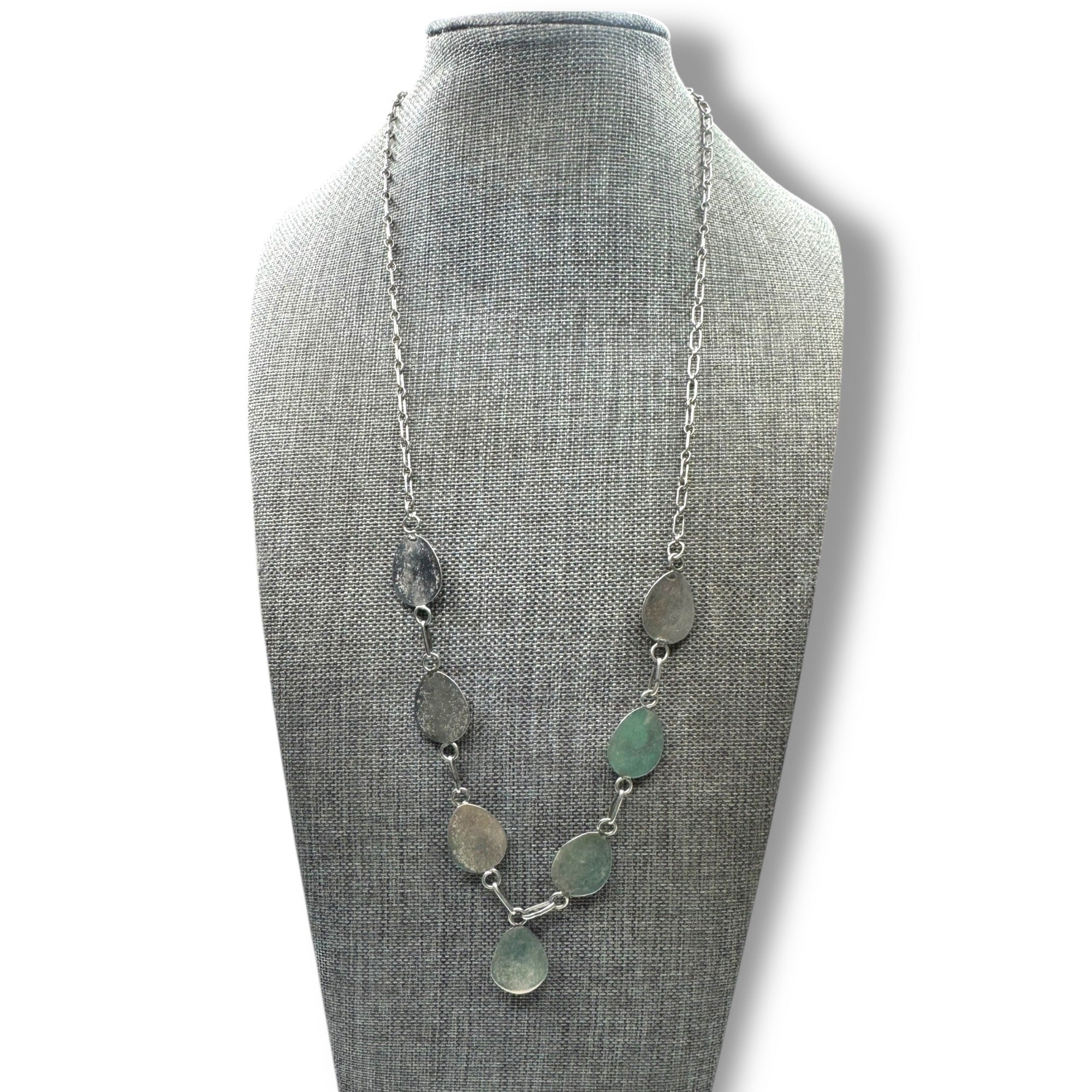 Vintage Native American Navajo Sterling Silver Necklace Turquoise Bear Paw 22.5"