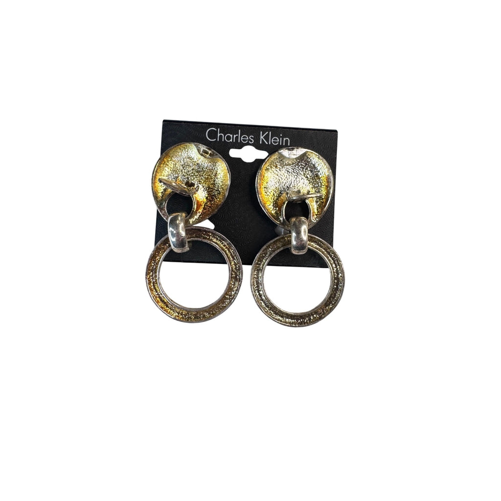 Charles Klein Clip On Earrings Silver Tone Hoop 1990s Vintage