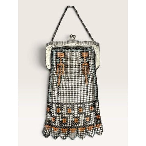 Whiting Davis Art Deco 1920s Geometric Enamel Metal Mesh Flapper Purse Bag