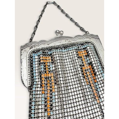 Whiting Davis Art Deco 1920s Geometric Enamel Metal Mesh Flapper Purse Bag