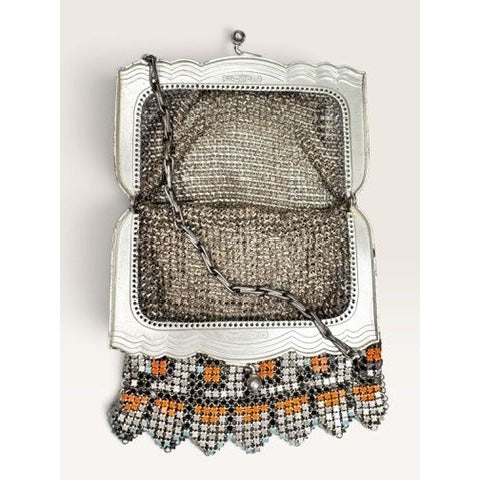 Whiting Davis Art Deco 1920s Geometric Enamel Metal Mesh Flapper Purse Bag