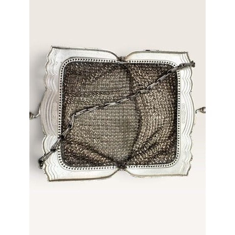 Whiting Davis Art Deco 1920s Geometric Enamel Metal Mesh Flapper Purse Bag