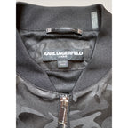 Karl Lagerfeld Mens XXL Camo Bomber Jacket Black Matte Satin Streetwear Modern