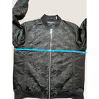 Karl Lagerfeld Mens XXL Camo Bomber Jacket Black Matte Satin Streetwear Modern