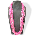 Hong Kong 8 Strand Pink Acrylic Necklace Fold Over Clasp 26" Mid-Century Vintage