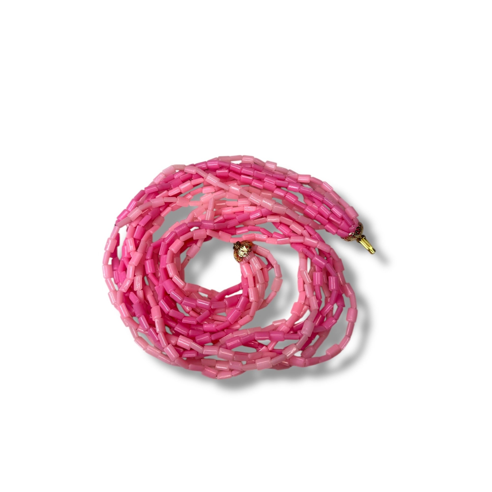 Hong Kong 8 Strand Pink Acrylic Necklace Fold Over Clasp 26" Mid-Century Vintage
