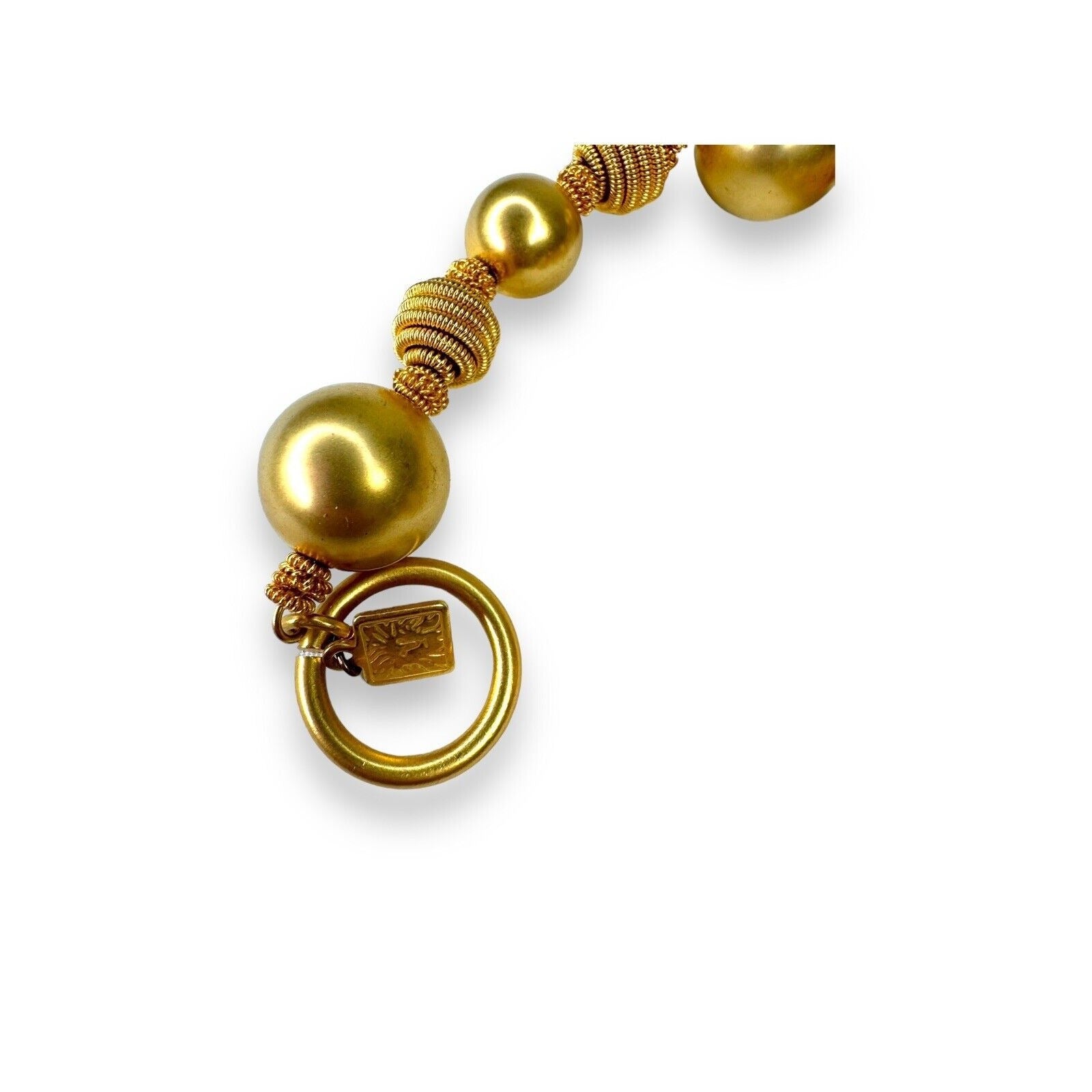 Y2K Anne Klein Chunky Brushed Gold Tone Beaded Bracelet 7.75” Toggle Clasp