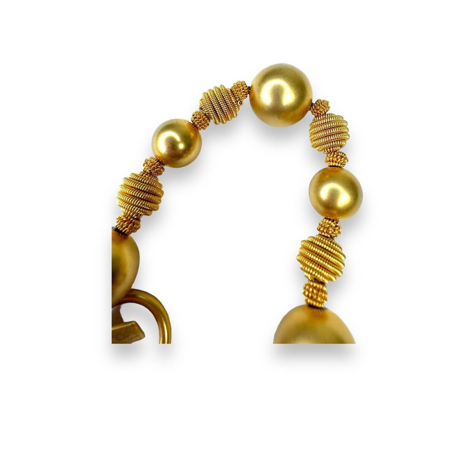 Y2K Anne Klein Chunky Brushed Gold Tone Beaded Bracelet 7.75” Toggle Clasp