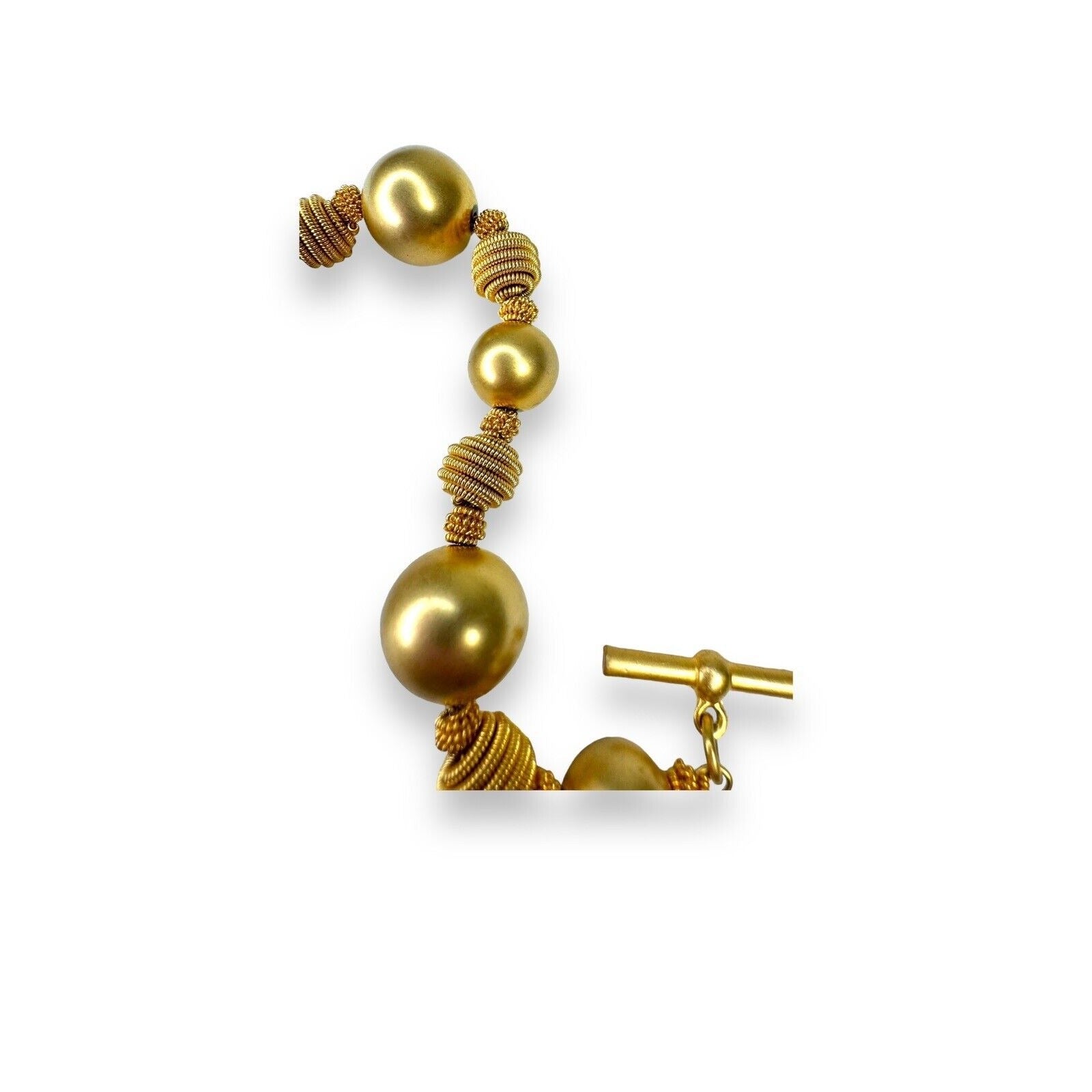 Y2K Anne Klein Chunky Brushed Gold Tone Beaded Bracelet 7.75” Toggle Clasp