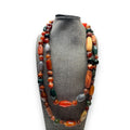 Carnelian Agate Bloodstone Knotted Bead Necklace 48" Multicolor Gemstone