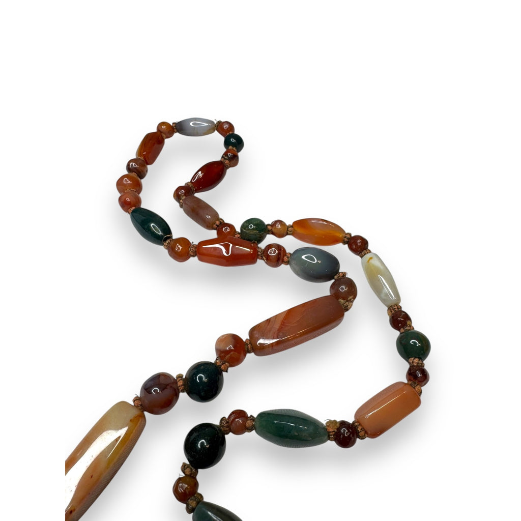 Carnelian Agate Bloodstone Knotted Bead Necklace 48" Multicolor Gemstone
