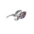 Aurora Borealis Crystal Leaf Spray Brooch Pink Purple Silver Tone 1960s Vintage