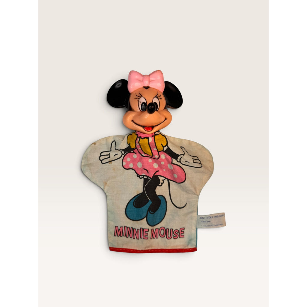 Vintage Minnie Mouse Hand Puppet Vinyl Head Fabric Disney Distributing Toy 10"