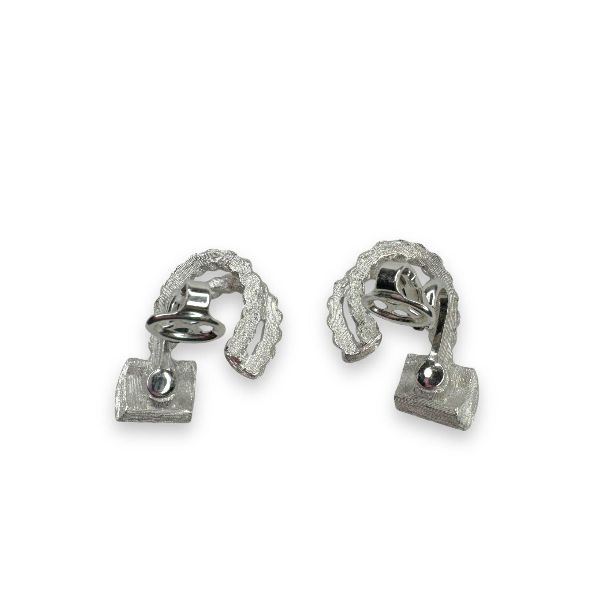 Vintage Crown Trifari Blue Crystal Silver Tone Clip-On Earrings