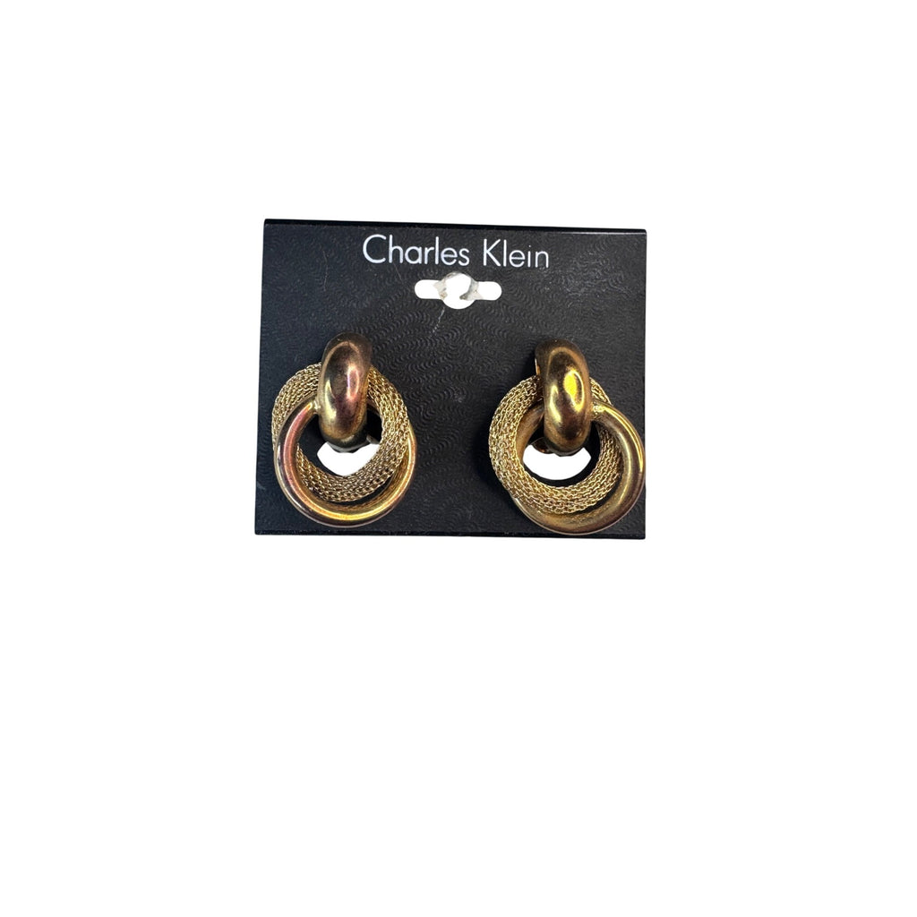 Charles Klein Clip On Earrings Gold Link Hoop 1990s Vintage