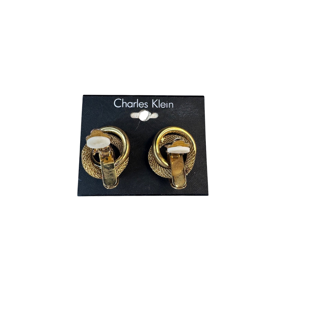 Charles Klein Clip On Earrings Gold Link Hoop 1990s Vintage