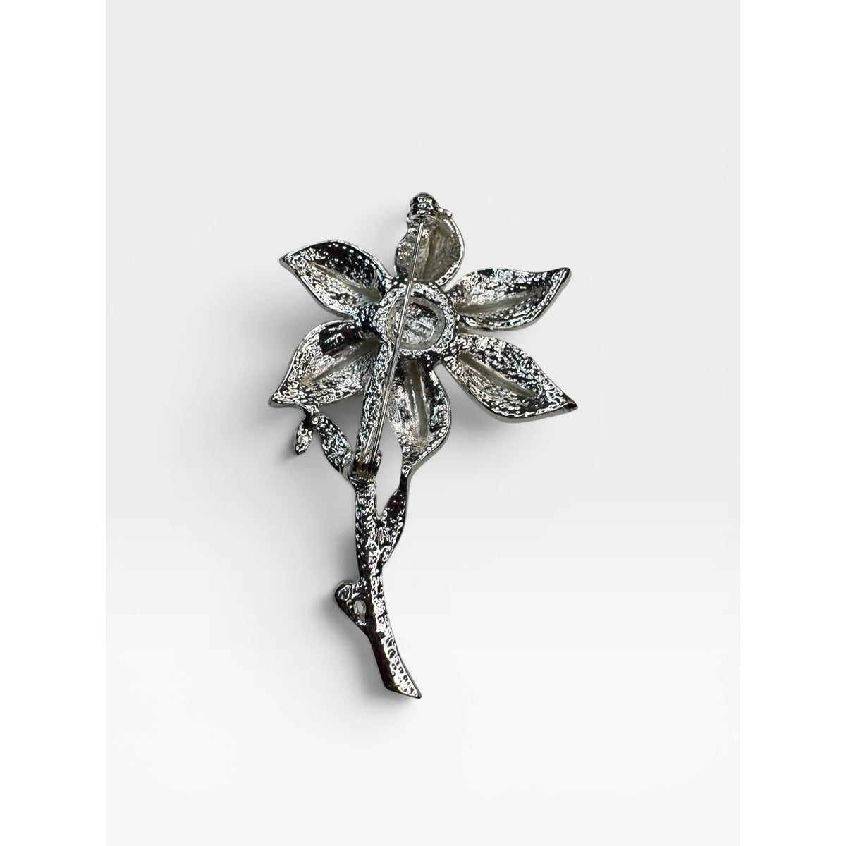 Roman Silver Tone Crystal Flower Brooch Pave Floral Pin Signed