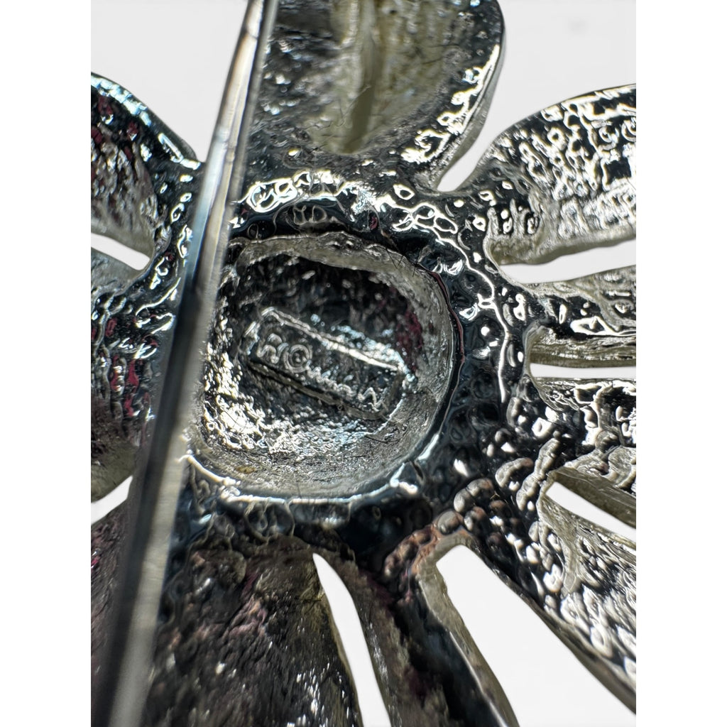 Roman Silver Tone Crystal Flower Brooch Pave Floral Pin Signed