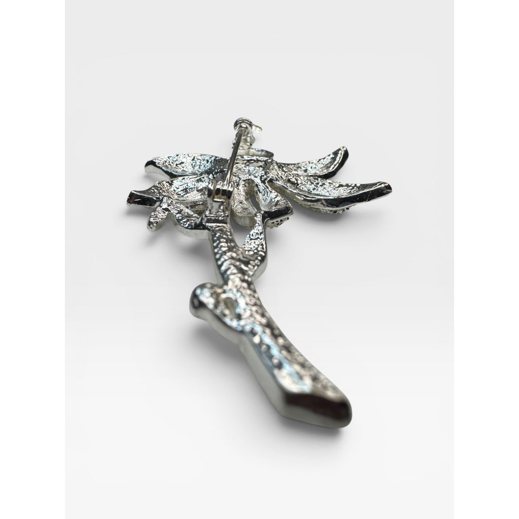 Roman Silver Tone Crystal Flower Brooch Pave Floral Pin Signed
