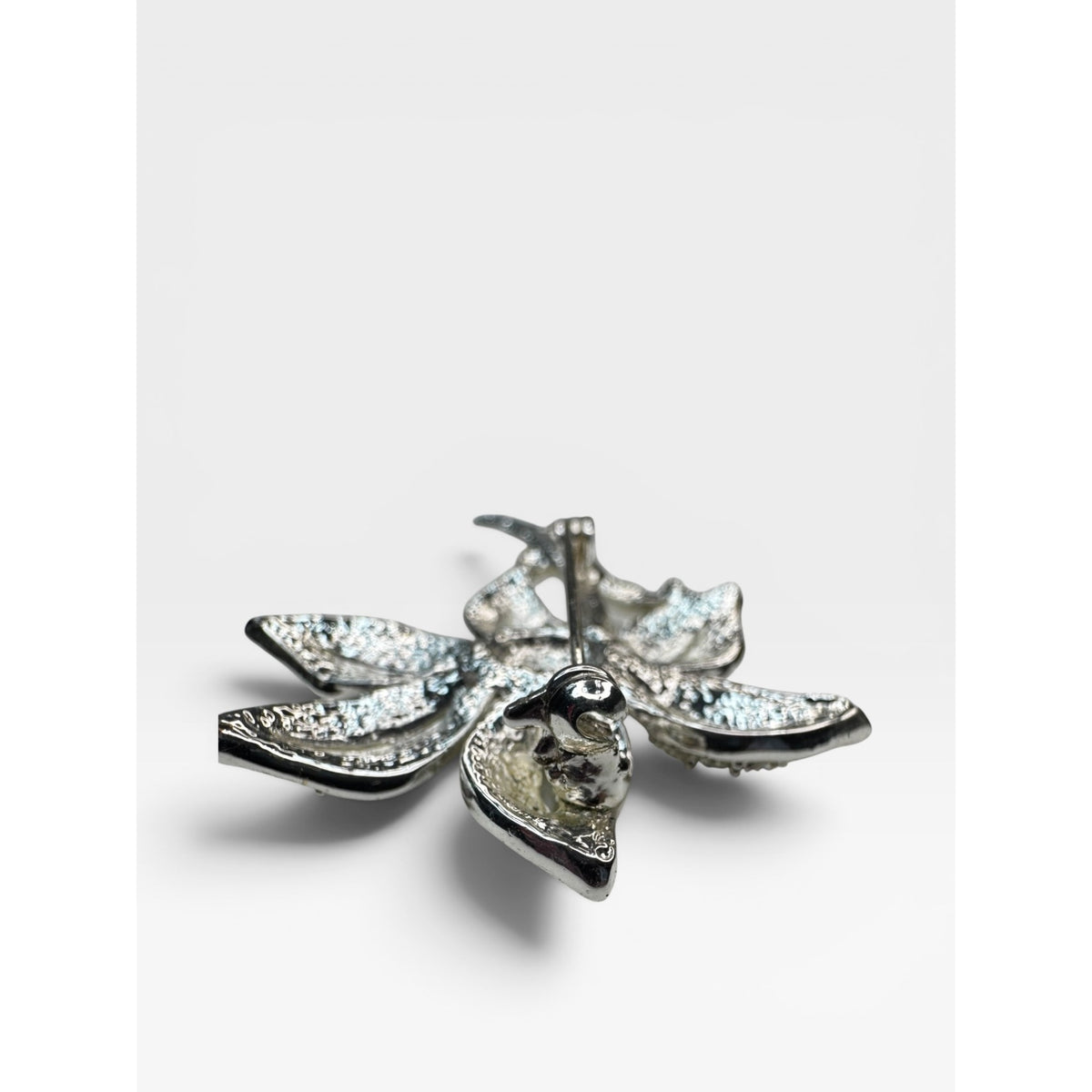 Roman Silver Tone Crystal Flower Brooch Pave Floral Pin Signed