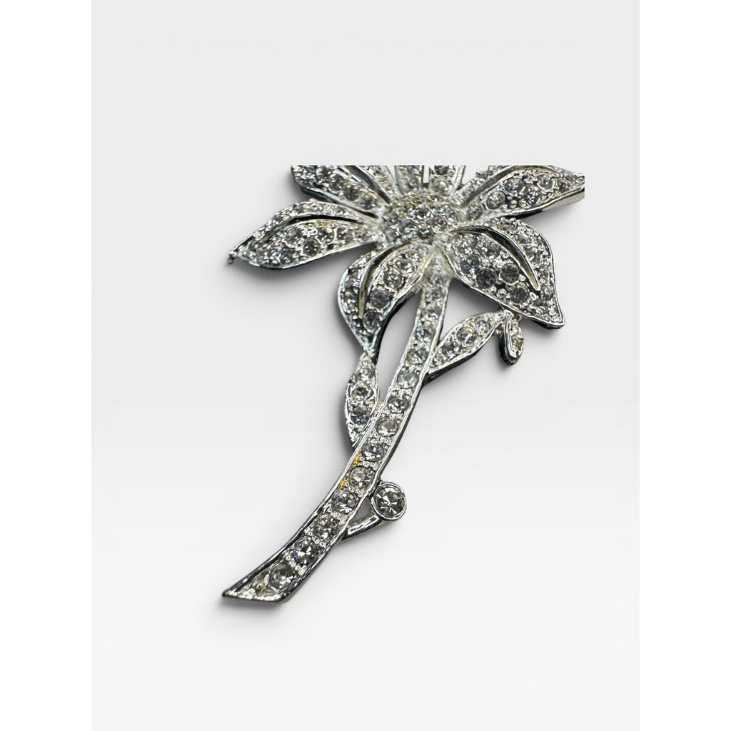 Roman Silver Tone Crystal Flower Brooch Pave Floral Pin Signed