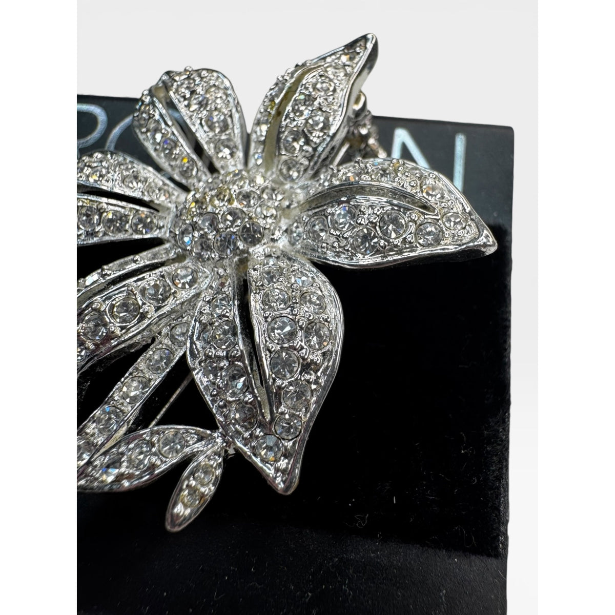Roman Silver Tone Crystal Flower Brooch Pave Floral Pin Signed