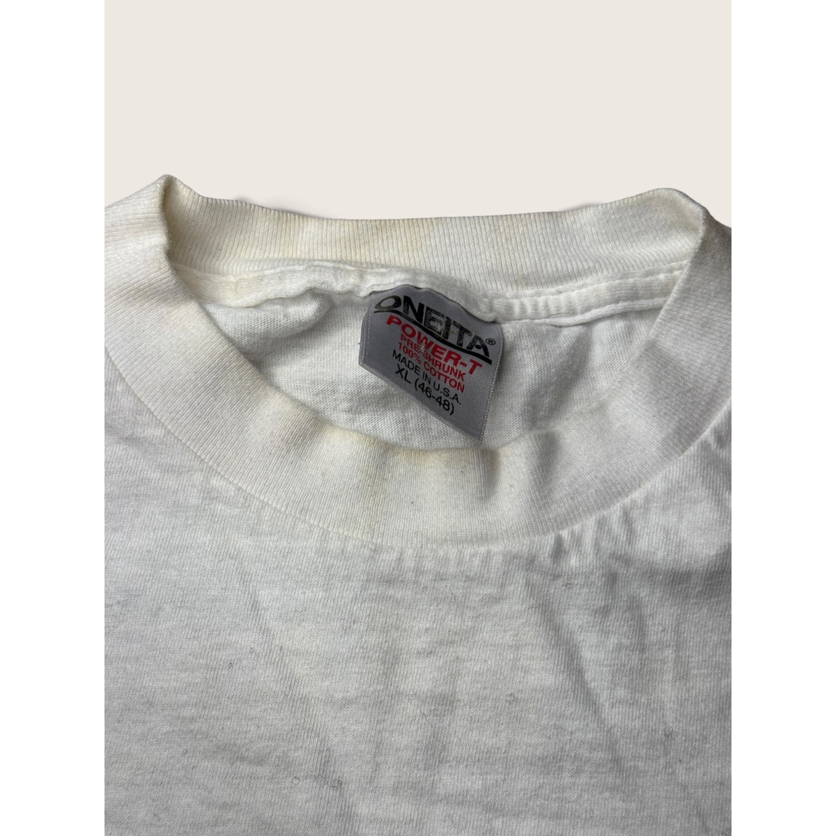 Oneita Men's XL Shirt White Huge Woody's Surfboards Single Stitch 90s