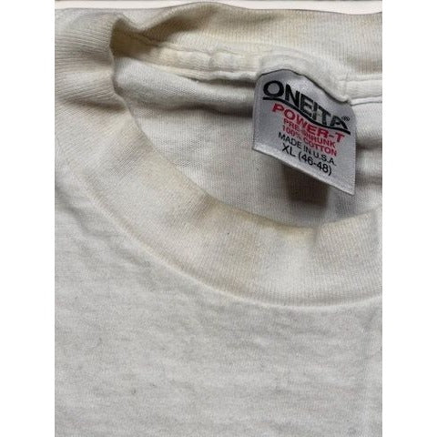 Oneita Men's XL Shirt White Huge Woody's Surfboards Single Stitch 90s