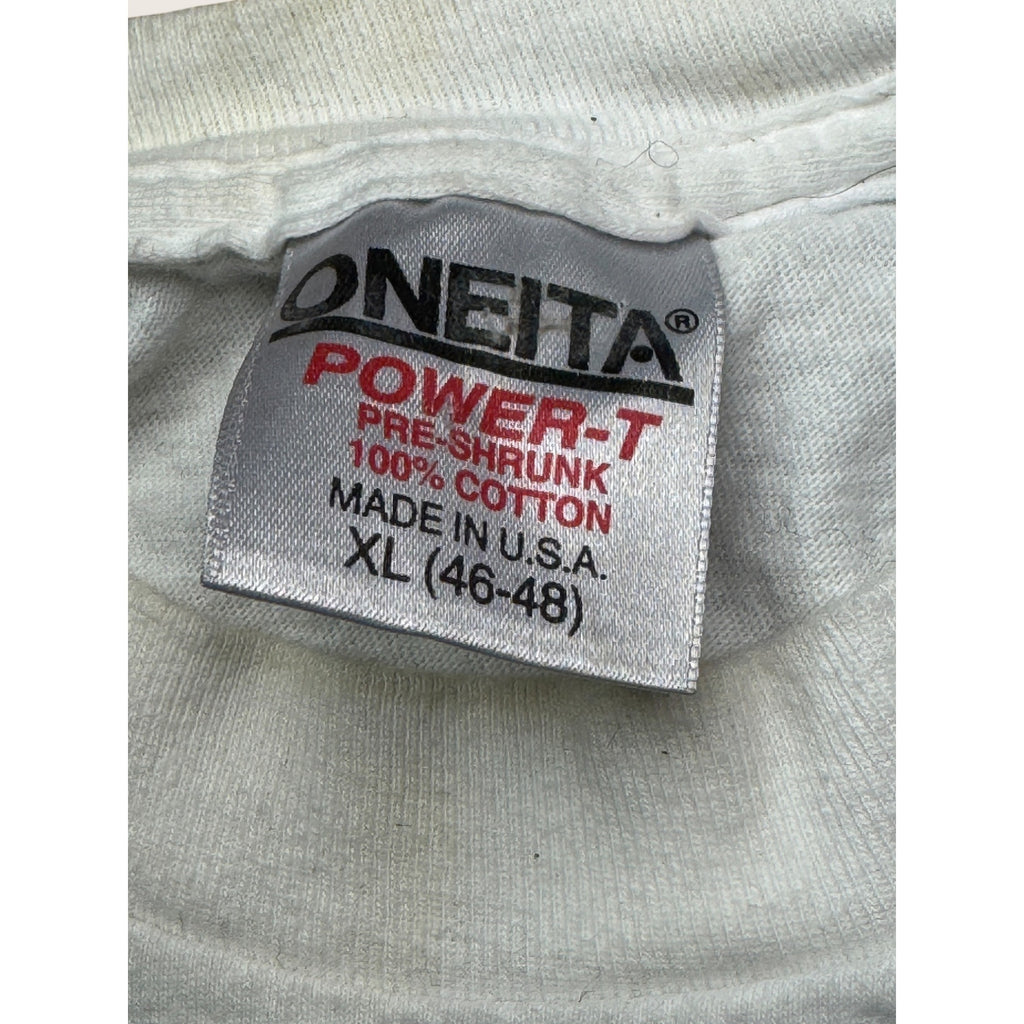 Oneita Men's XL Shirt White Huge Woody's Surfboards Single Stitch 90s
