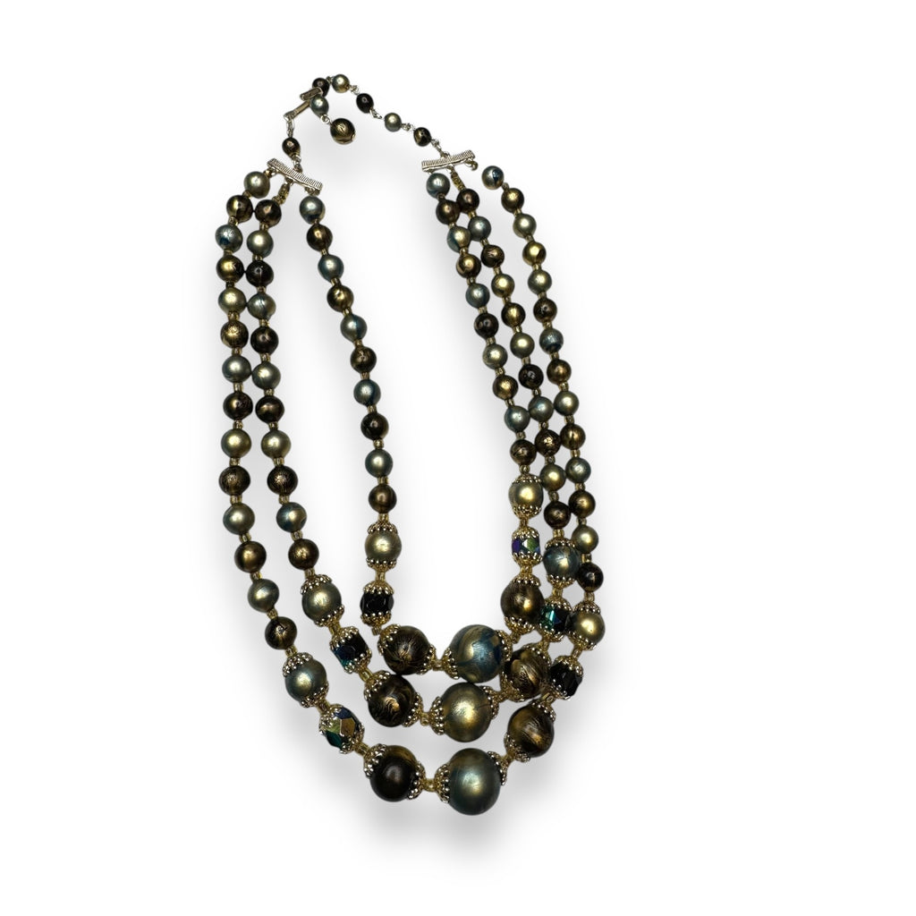 Japan Mid Century Multi-Strand Necklace Crystal Acrylic Beads 14-17"
