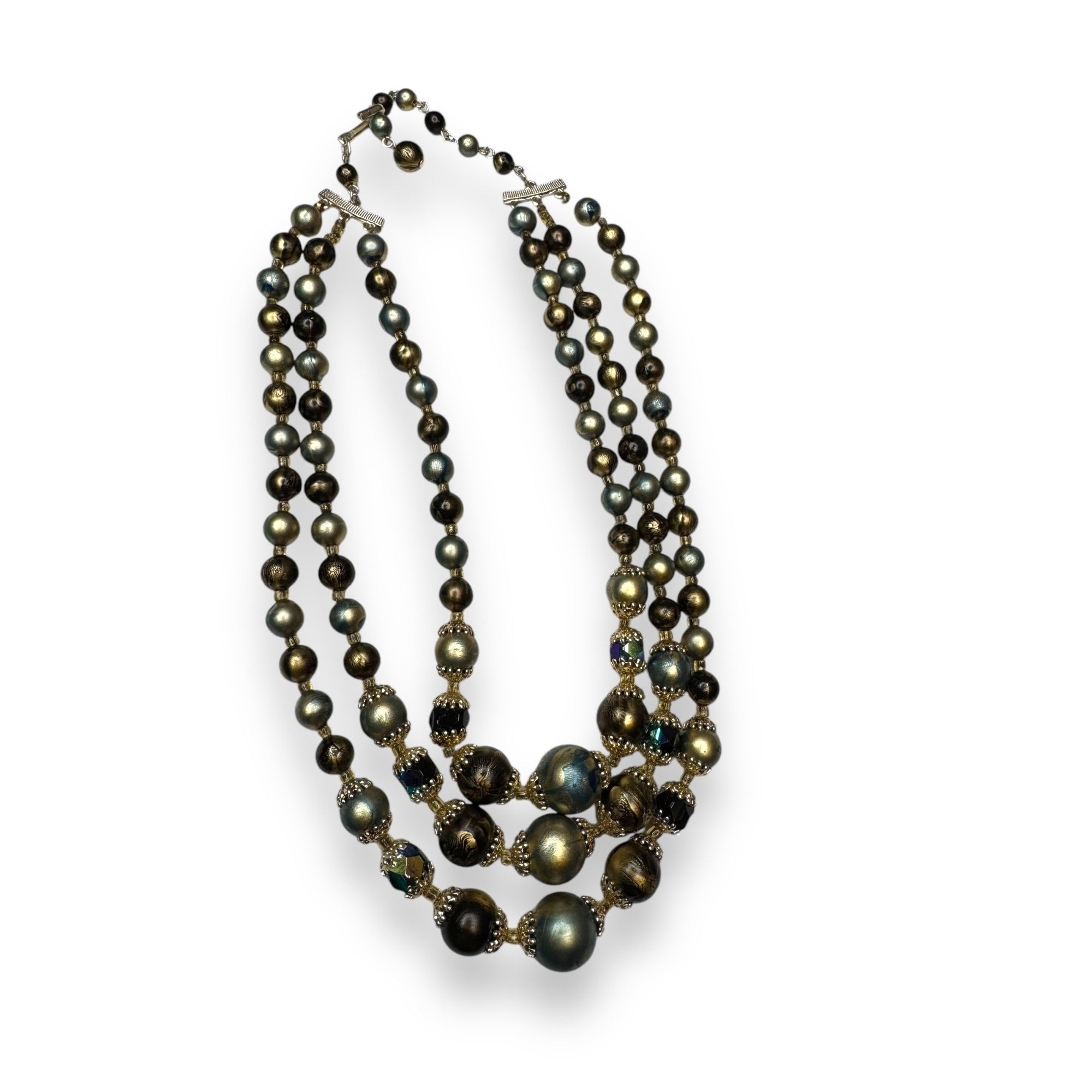 Japan Mid Century Multi-Strand Necklace Crystal Acrylic Beads 14-17"