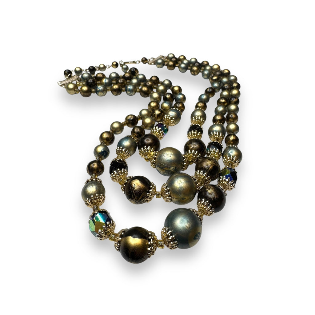 Japan Mid Century Multi-Strand Necklace Crystal Acrylic Beads 14-17"