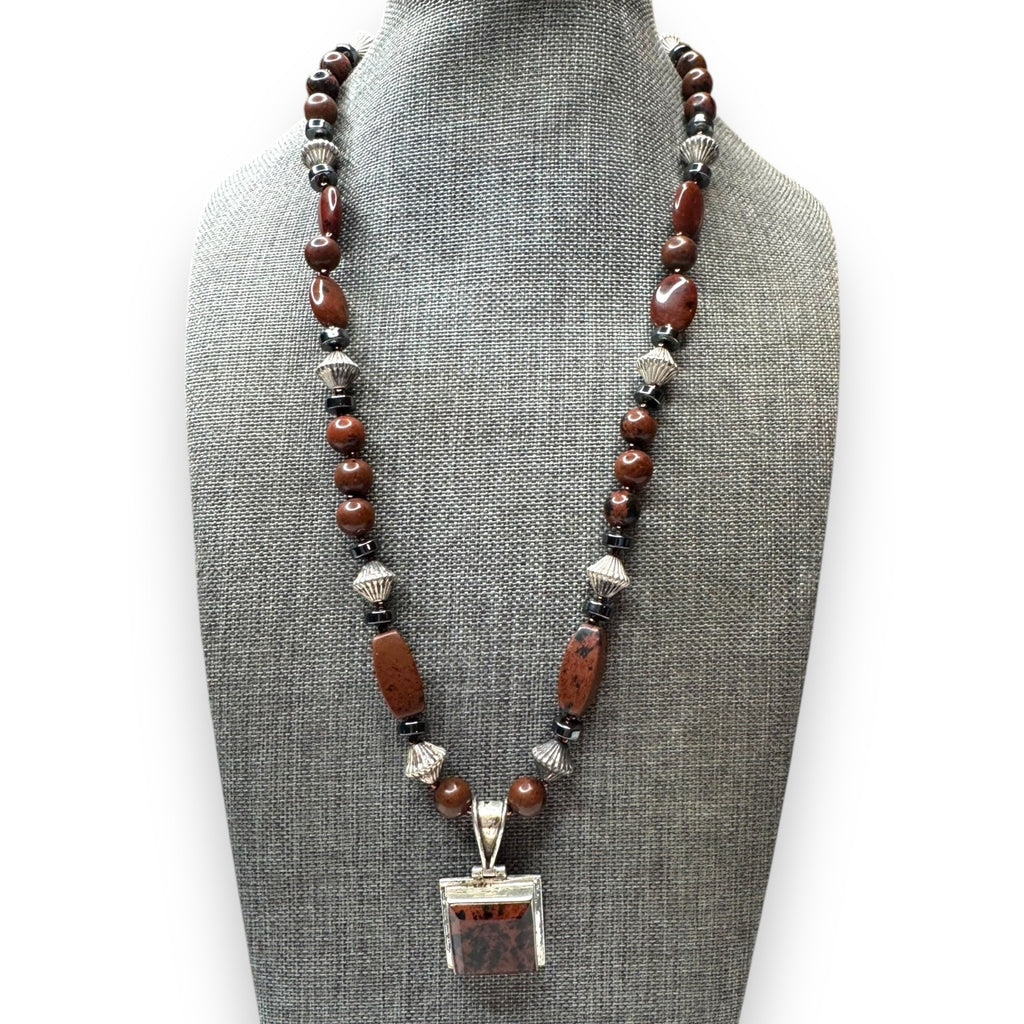 Sterling Silver Jasper Necklace With Toggle Clasp 20"