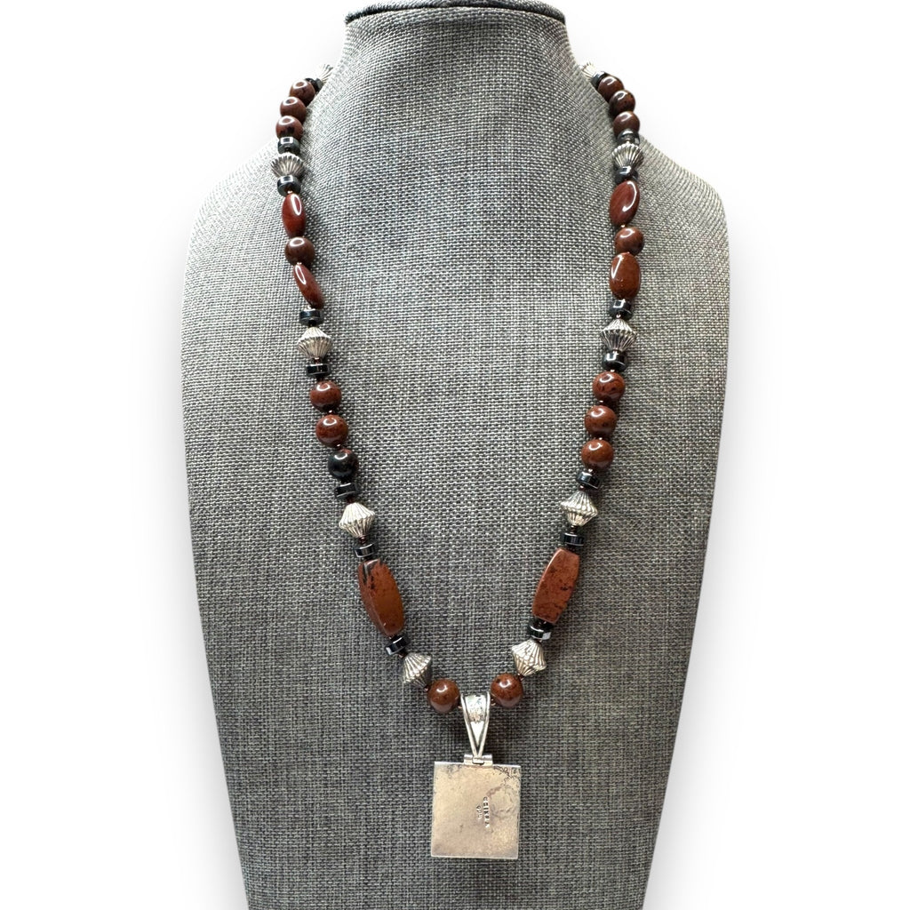 Sterling Silver Jasper Necklace With Toggle Clasp 20"