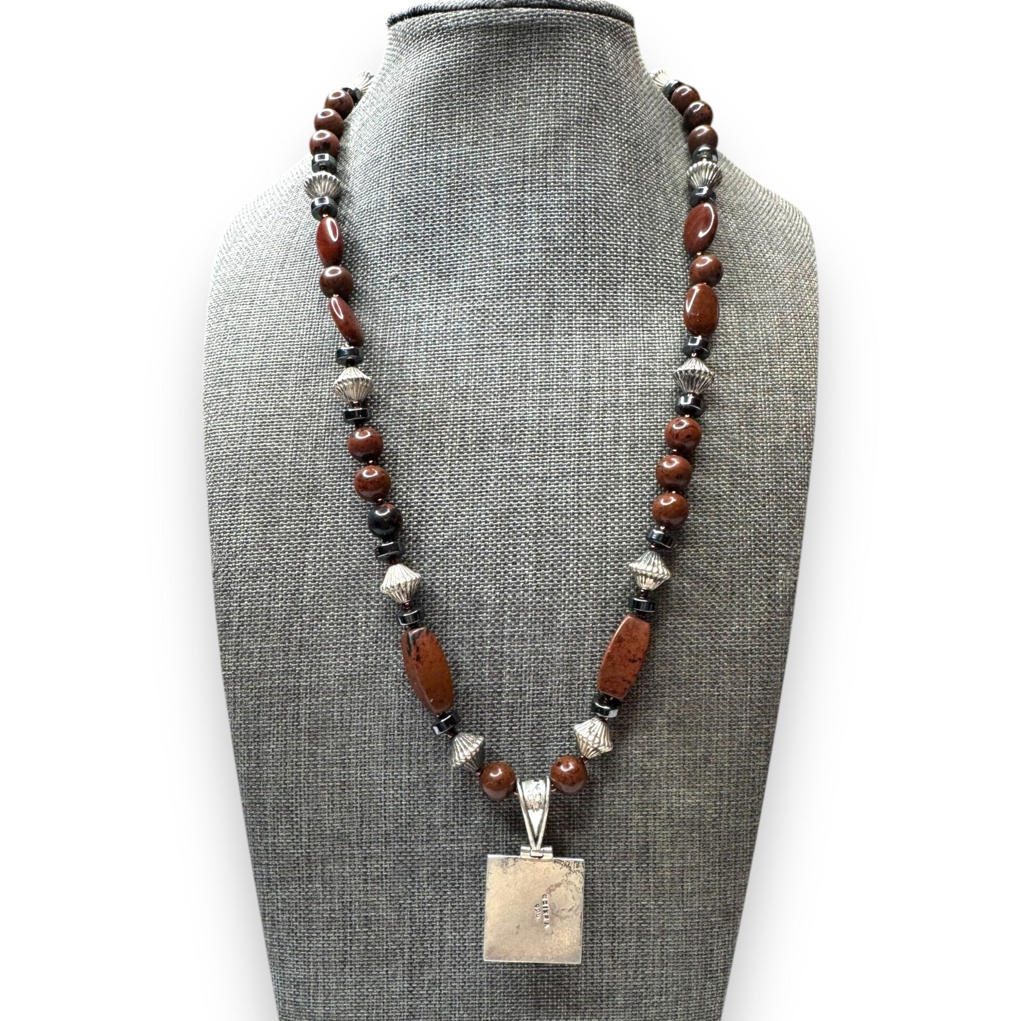 Sterling Silver Jasper Necklace With Toggle Clasp 20"