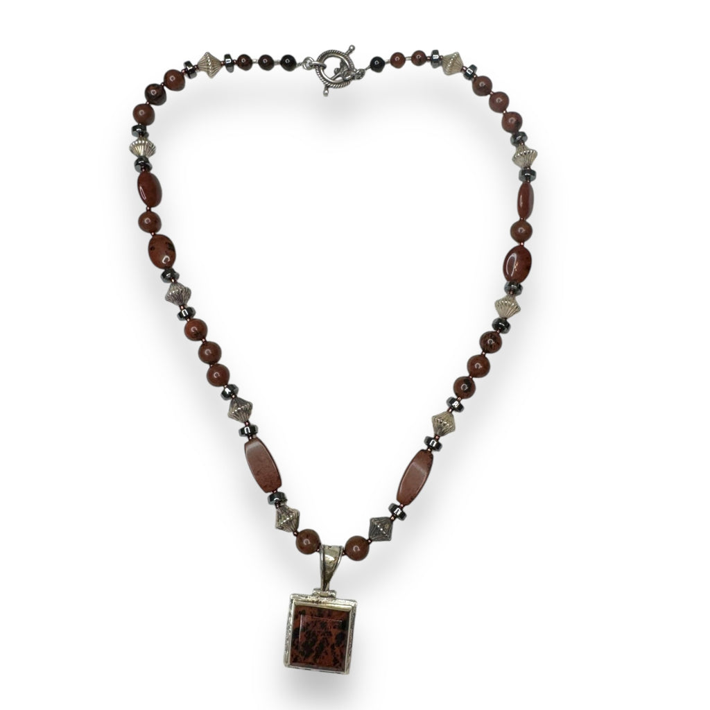 Sterling Silver Jasper Necklace With Toggle Clasp 20"