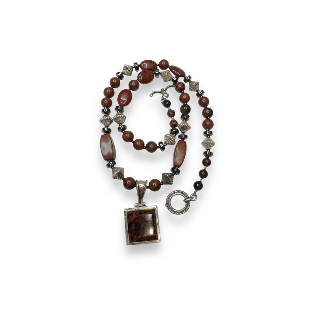 Sterling Silver Jasper Necklace With Toggle Clasp 20"