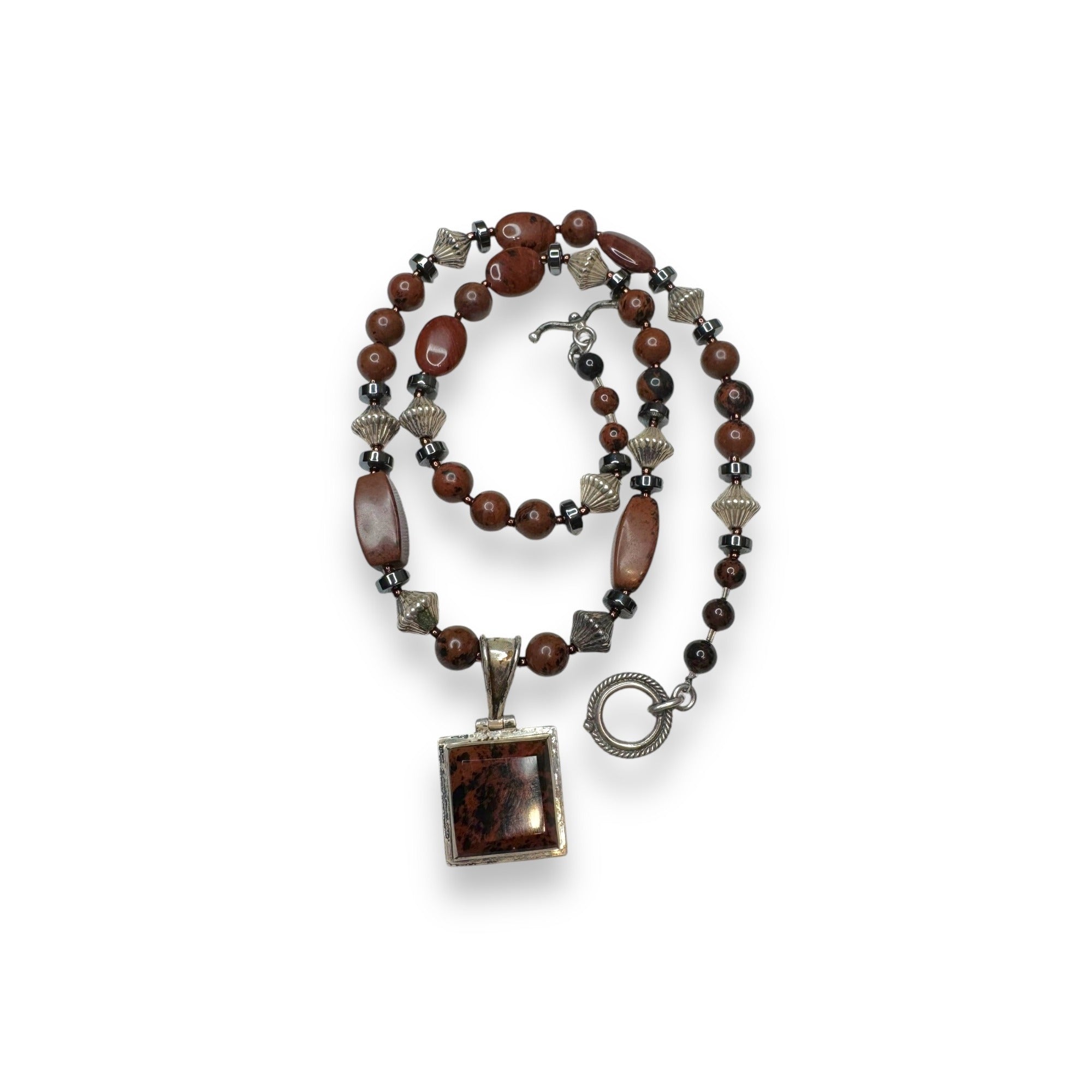 Sterling Silver Jasper Necklace With Toggle Clasp 20"