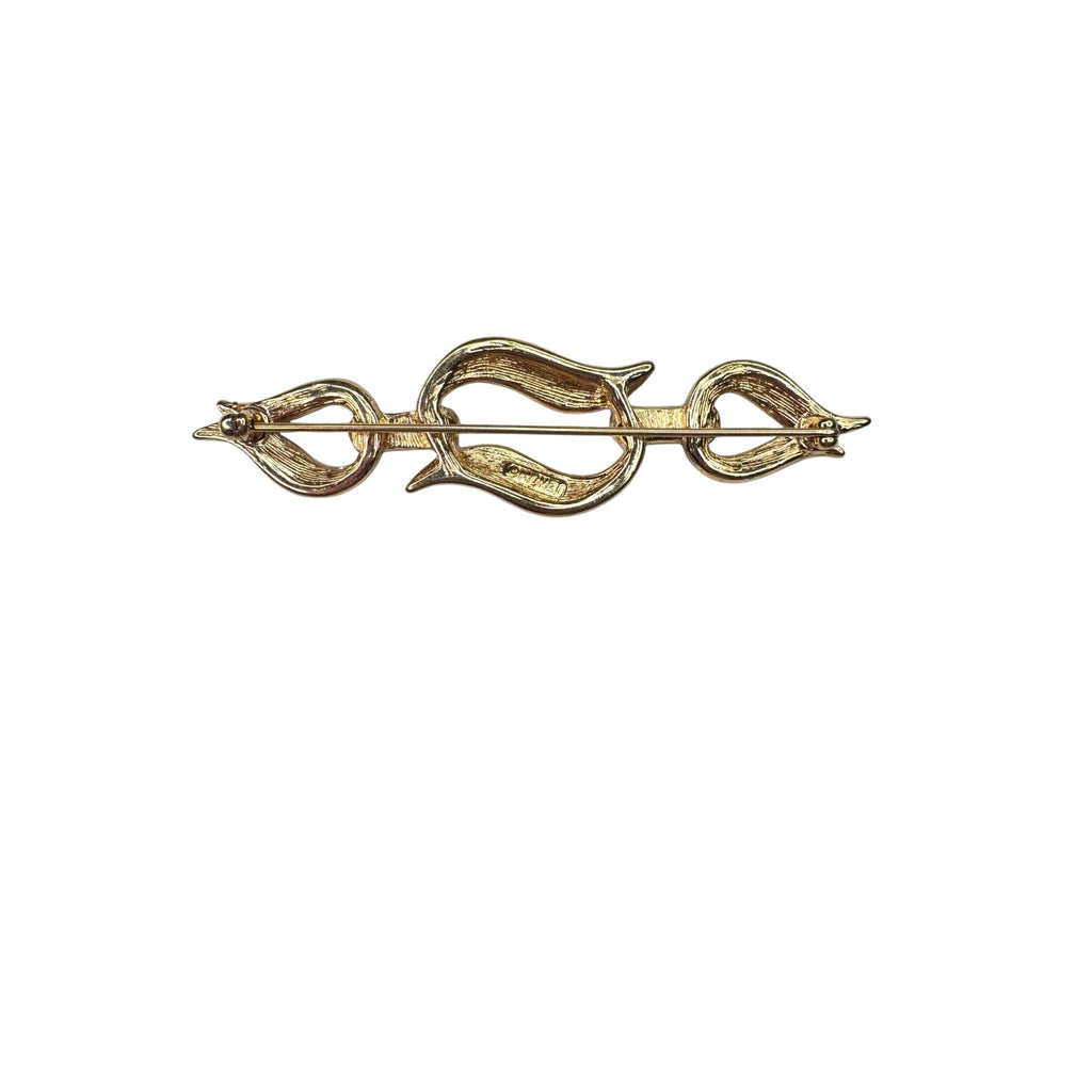 Monet Black Enamel Bar Brooch Gold Tone Abstract Ribbon 1980s Vintage