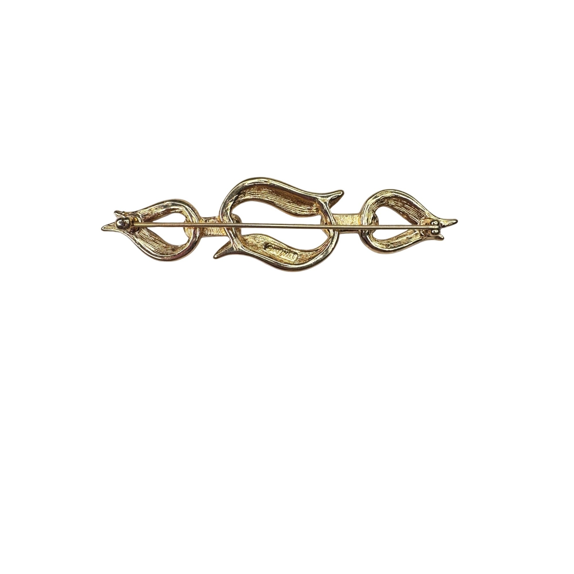 Monet Black Enamel Bar Brooch Gold Tone Abstract Ribbon 1980s Vintage