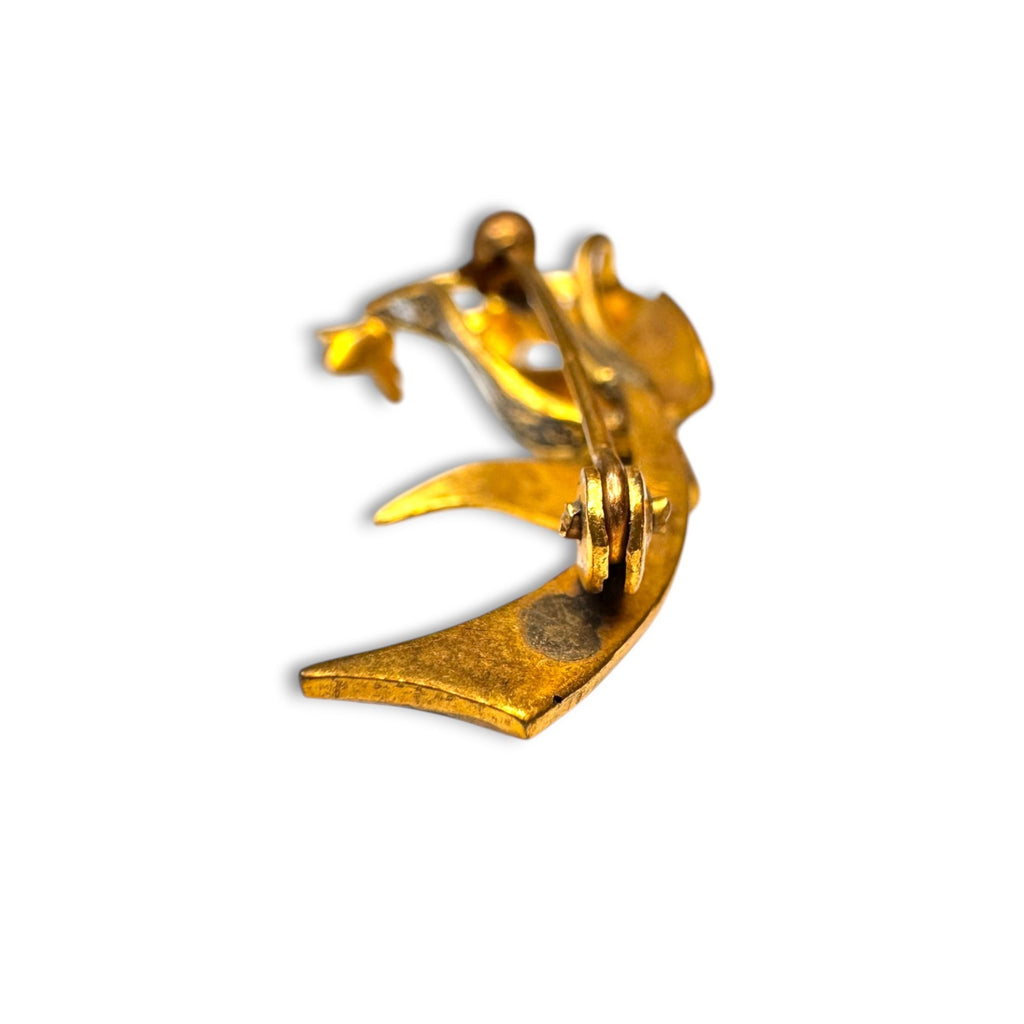 Spain Damascene Flower Pearl Brooch Mid Century 1950s Vintage