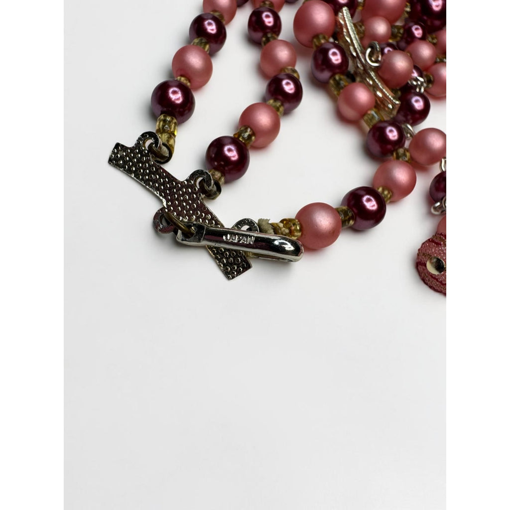 Japan Pink Burgundy Beaded Necklace Earrings Set 1950s Vintage Mid Century