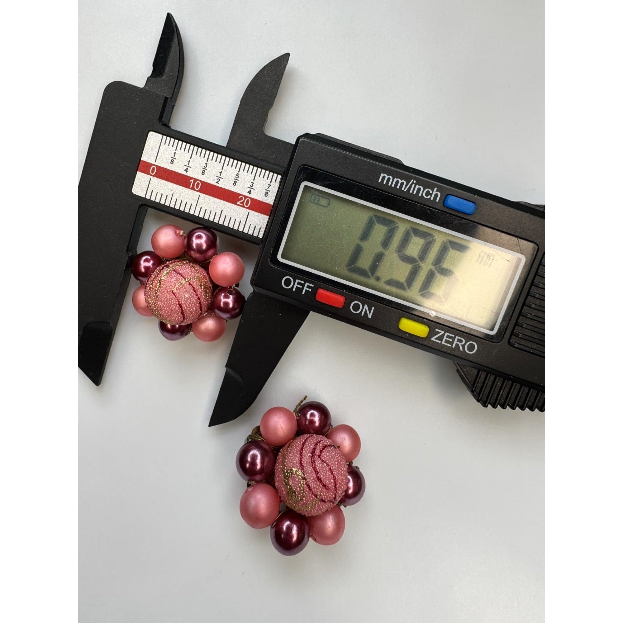 Japan Pink Burgundy Beaded Necklace Earrings Set 1950s Vintage Mid Century
