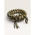 1960s Textured Gold Tone Brushed Ball Bead Wrap Memory Wire Tassel Bracelet